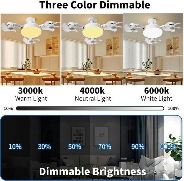 Стельова LED лампа-вентилятор з пультом E27 50W | 3 швидкості, регулювання світла 3000-6500K 3вентпотолок фото