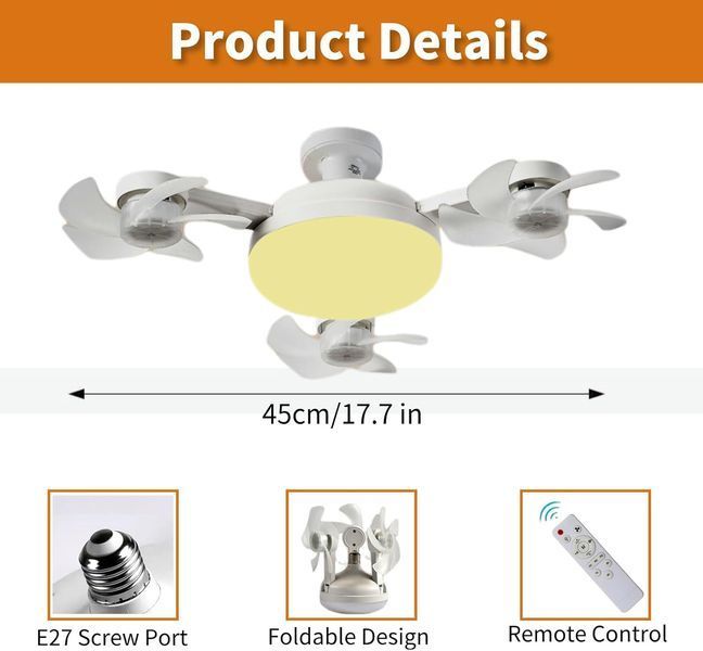 Стельова LED лампа-вентилятор з пультом E27 50W | 3 швидкості, регулювання світла 3000-6500K 3вентпотолок фото