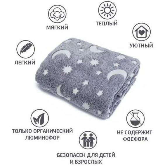 Плед светящегося в темноте покрывало День ночь,160*110см, серый 2146186582 фото