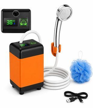 Портативный аккумуляторный душ для кемпинга SHOWER-7200T с дисплеем температуры, 7800 mAh ДУШ 7800 ОРАНЖ фото