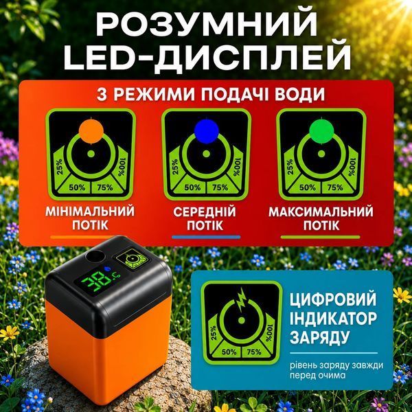 Портативний акумуляторний душ для кемпінгу SHOWER-7200T з дисплеєм температури, 7800 mAh ДУШ 7800 ОРАНЖ фото