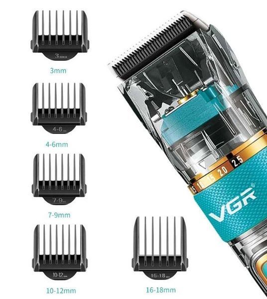 Машинка для стрижки волосся та бороди VGR V-695 професійна, акумуляторна, IPX7, LED дисплей, 6 насадок, 300 хв роботи vgr695 фото