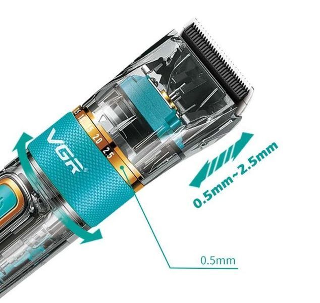 Машинка для стрижки волосся та бороди VGR V-695 професійна, акумуляторна, IPX7, LED дисплей, 6 насадок, 300 хв роботи vgr695 фото