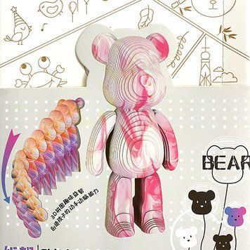 DIY Картонный 3D-пазл Bearbrick Бело-розовый &ndash; Конструктор медведя с мраморным эффектом, 20 см SKU: ZX-155 Белый/Розовый3D-пазл фото