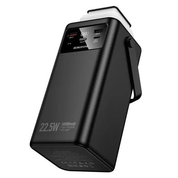 Повербанк Borofone BJ65A 50000 mAh 22,5W зі швидкою зарядкою, 4 вбудованими кабелями та дисплеєм, чорний 50000 фото