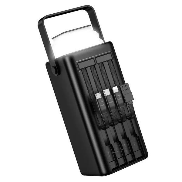 Повербанк Borofone BJ65A 50000 mAh 22,5W зі швидкою зарядкою, 4 вбудованими кабелями та дисплеєм, чорний 50000 фото