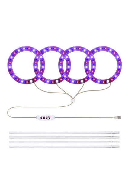 Фитолампа для растений 4 кольца LED Grow Light USB | Лампа для рассады и комнатных растений с таймером фітокільця фото