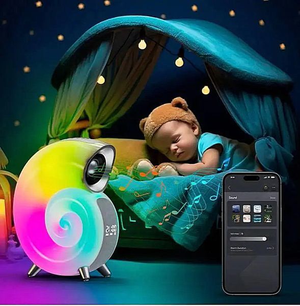 Настільний смарт світильник нічник RGB WIRELESS LED SPEAKER Bluetooth колонка з будильником Черепашка KP-556 55002 фото