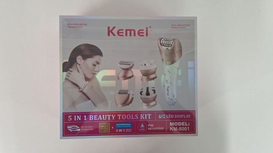 Эпилятор Kemei KM-8001 Gold 5 в 1 беспроводной с насадками для удаления волос и электробритва 44072 фото