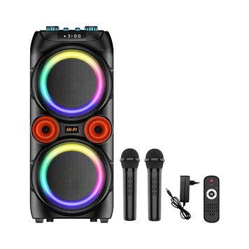 Портативна Bluetooth колонка SING-E ZQS10213 60 Вт з 2 бездротовими мікрофонами, RGB підсвіткою, 2&times;10", USB, TF, FM, AUX 10218 фото