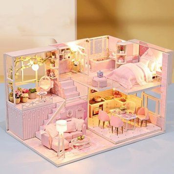 3D Румбокс Кукольный домик розовый барби Sweet Story DIY Dollhouse + Пылезащитный купол M035-B фото