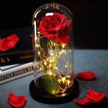 Роза в колбе с LED подсветкой под стеклянным куполом. Романтический ночник роза. Красная 2360409123 фото