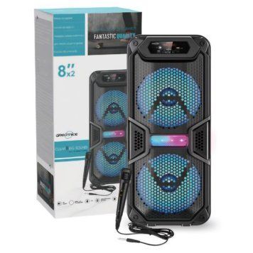 Караоке колонка GTS-1701 2x8" з мікрофоном, Bluetooth, підсвічуванням, FM, USB, TWS | Акумуляторна колонка-валіза GTS-1701 фото
