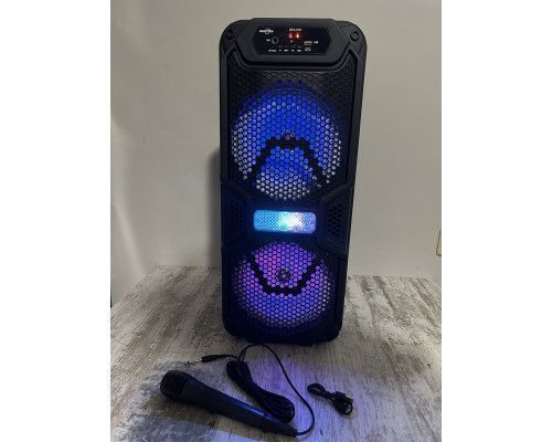 Караоке колонка GTS-1701 2x8" з мікрофоном, Bluetooth, підсвічуванням, FM, USB, TWS | Акумуляторна колонка-валіза GTS-1701 фото