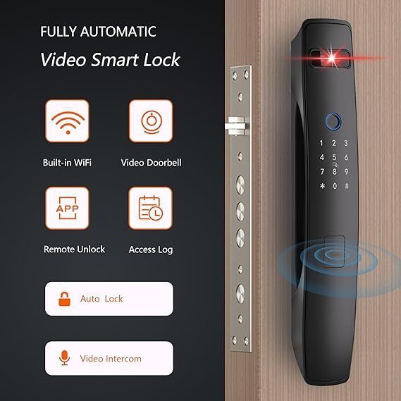 Розумний дверний замок Jackchoji з 3D-розпізнаванням облич, Wi-Fi, камерою та відбитками пальців тецКод товара: 90003 фото