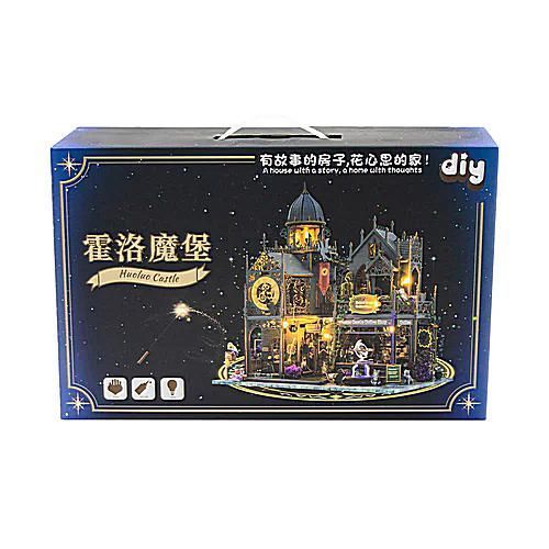 Деревянный мини домик-замок с LED подсветкой и часами 3D DIY конструктор L2401 L2401 румбокс фото