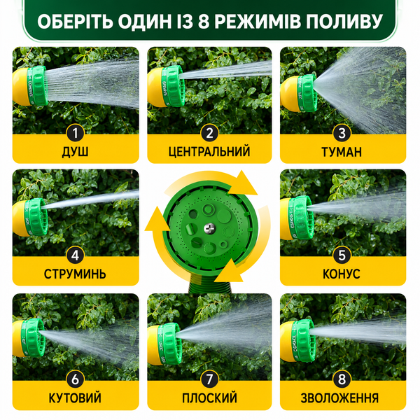 Садовий шланг на котушці 15 м з розпилювачем 10 режимів | Комплект для поливу саду та городу дом222 фото