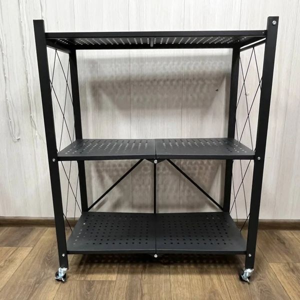 Складний металевий стелаж на колесах 87&times;34&times;72 см | Етажерка 3 полиці для кухні, гаража, балкона та дому Sam018 фото