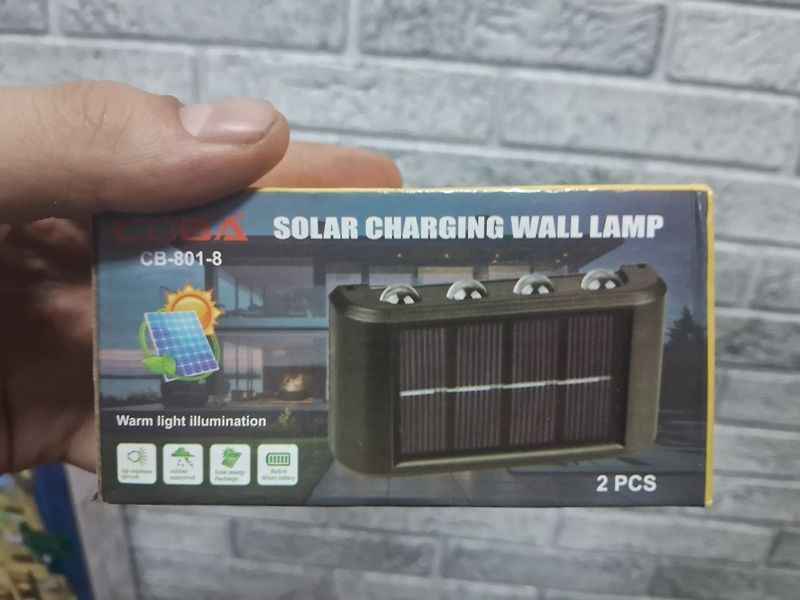 Сонячний LED світильник настінний COBA CB-801-8 2 шт | Вуличний ліхтар на сонячній батареї тепле світло для фасаду, сходів та двору 50163 фото