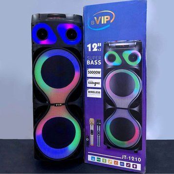 Портативная Bluetooth колонка VIP JT-1210 12" 50000W с караоке, микрофонами и RGB подсветкой 41 арт(jt 1210)  195 фото