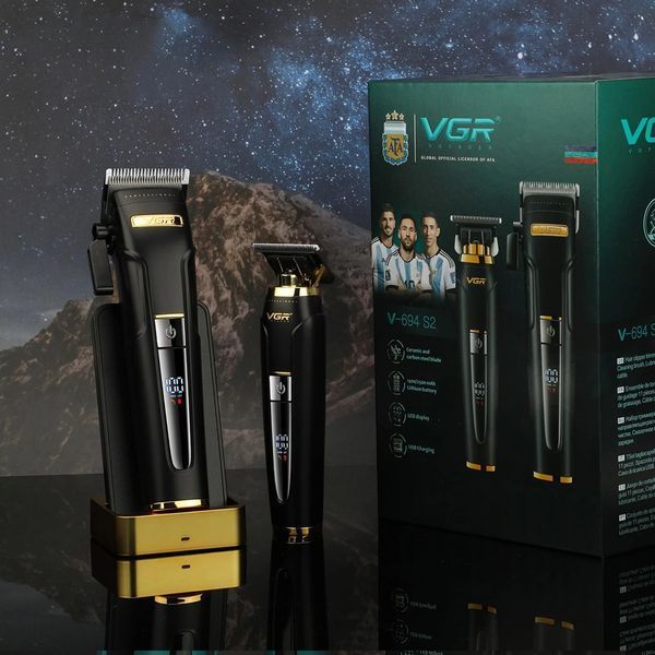 Профессиональный набор машинка для стрижки и триммера VGR V-694S2 | Беспроводной комплект для волос и бороды, LED дисплей, керамические лезвия. 694s2blu фото