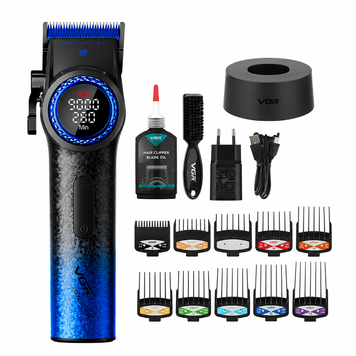 Профессиональная машинка для стрижки волос VGR V-001 Blue Edition 9000 об/мин, BLDC мотор, 10 насадок 1,5&ndash;24 мм, LED дисплей, 4600 mAh vgr v-001 фото