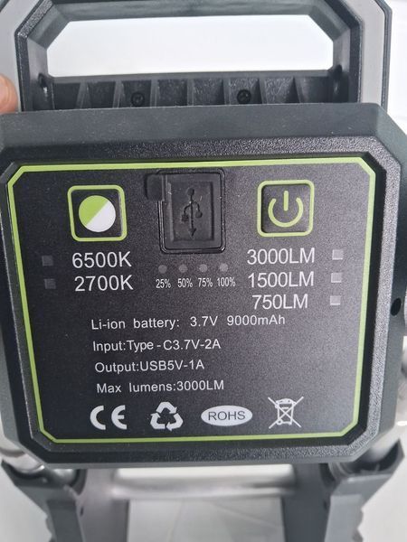 Прожектор акумуляторний LED 3000LM з ліхтарем, 9000mAh, 3 режими, 6500K/2700K, USB Power Bank, Портативний прожектор Work Light 50W | Для ремонту, будівництва, кемпінгу, аварійного освітлення вл537 фото