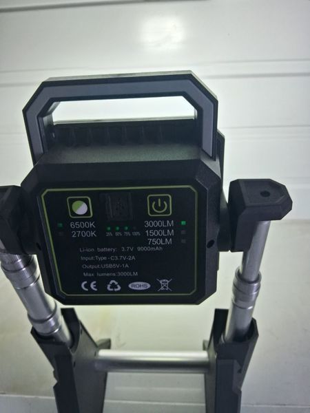 Прожектор акумуляторний LED 3000LM з ліхтарем, 9000mAh, 3 режими, 6500K/2700K, USB Power Bank, Портативний прожектор Work Light 50W | Для ремонту, будівництва, кемпінгу, аварійного освітлення вл537 фото