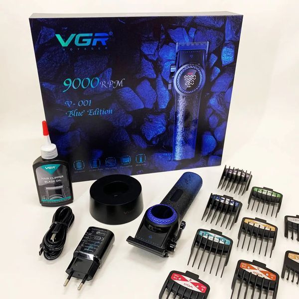 Профессиональная машинка для стрижки волос VGR V-001 Blue Edition 9000 об/мин, BLDC мотор, 10 насадок 1,5&ndash;24 мм, LED дисплей, 4600 mAh vgr v-001 фото