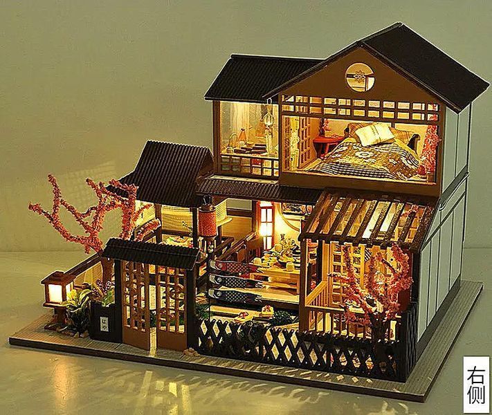 3D Румбокс DIY Кукольный дом с мебелью и подсветкой, с пылезащитным куполом, деревянный конструктор SKU: P010-B фото