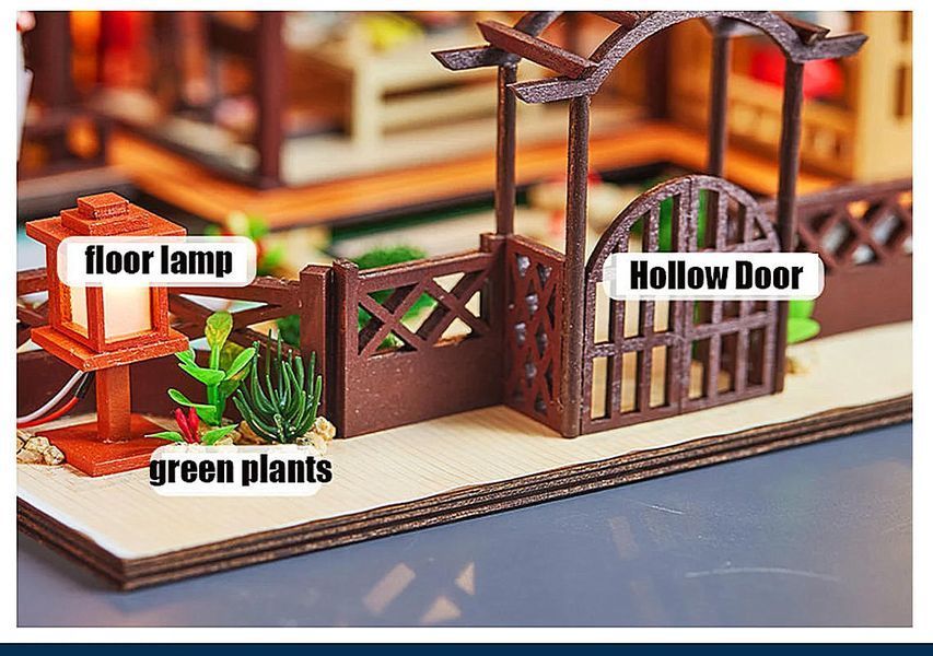 3D Румбокс DIY Кукольный дом с мебелью и подсветкой, с пылезащитным куполом, деревянный конструктор SKU: P010-B фото