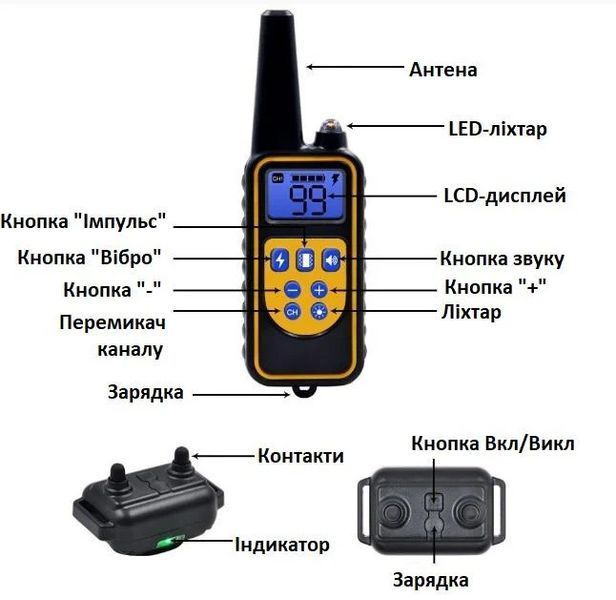 Дрессировочный ошейник для собак DTC-800, радиус действия до 800 м, вибрация, звуковой сигнал, IPX7 9085спарт фото