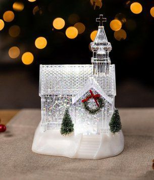 Декоративна церква з блискітками, що світиться &ndash; LED декор 23,5&times;17&times;14 см, снігова куля новорічна біла церква боб20 фото