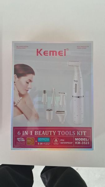 Жіночий триммер-бритва Kemei KM-3523 6 в 1 на акумуляторі з 6 насадками для стрижки та догляду за тілом 44074 фото