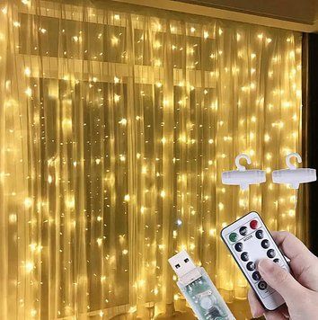 Гирлянда штора 300 LED с крючками медная с пультом Водопад 3м х 3м GSH3*3dtop фото
