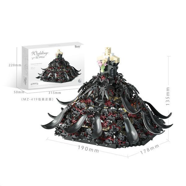 Конструктор &laquo;Черное свадебное платье&raquo; 1501 деталь с подсветкой + пылезащитный купол чорна весільна сукня фото