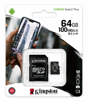 Карта пам'яті Kingston microSDXC 64GB Class 10 UHS-I + SD адаптер | Карта пам'яті 64 ГБ для смартфона, відеореєстратора, камери, до 45 МБ/с 64карта фото