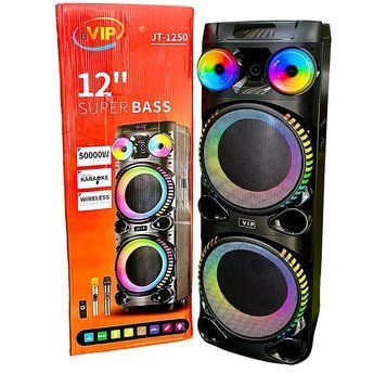 Караоке колонка VIP JT-1250 12" 50000W Bluetooth, 2 микрофона, аккумулятор 7Ач, RGB подсветка, портативная акустическая система VIP JT-1250 (200) фото
