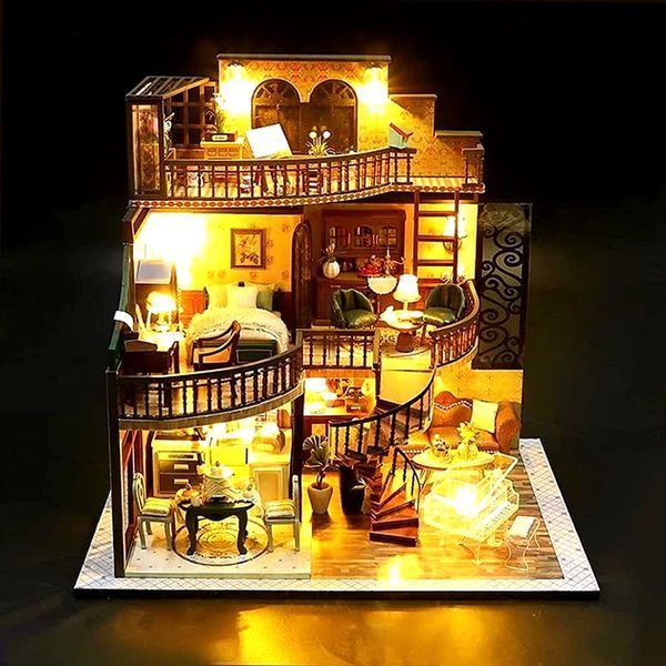 Румбокс 3D DIY &ldquo;Класичний будиночок з крутими сходами&rdquo; з LED підсвіткою &ndash; інтер&rsquo;єрний мініатюрний конструктор 1:12, Hongda Craft M2132 2132 фото