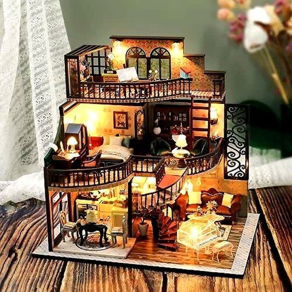 Румбокс 3D DIY &ldquo;Класичний будиночок з крутими сходами&rdquo; з LED підсвіткою &ndash; інтер&rsquo;єрний мініатюрний конструктор 1:12, Hongda Craft M2132 2132 фото