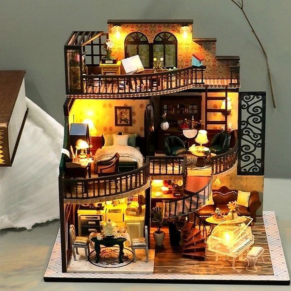 Румбокс 3D DIY &ldquo;Класичний будиночок з крутими сходами&rdquo; з LED підсвіткою &ndash; інтер&rsquo;єрний мініатюрний конструктор 1:12, Hongda Craft M2132 2132 фото
