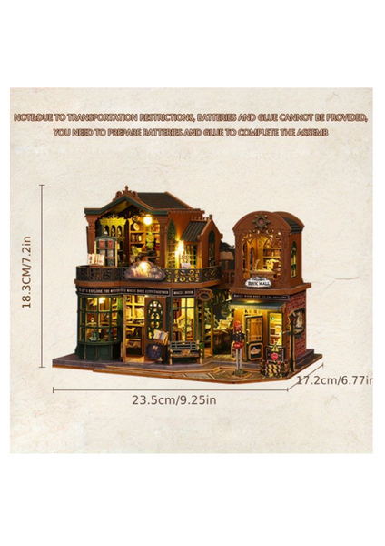 Румбокс Book Nook "Twilight Book Shop" | 3D деревянный конструктор с LED-подсветкой, миниатюрный книжный магазин для книжной полки ES-017-A фото