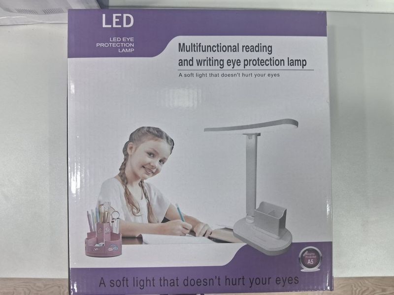 Настольная аккумуляторная LED-лампа для обучения и чтения 3 режима света, подставка для телефона, органайзер, белая 50167 фото