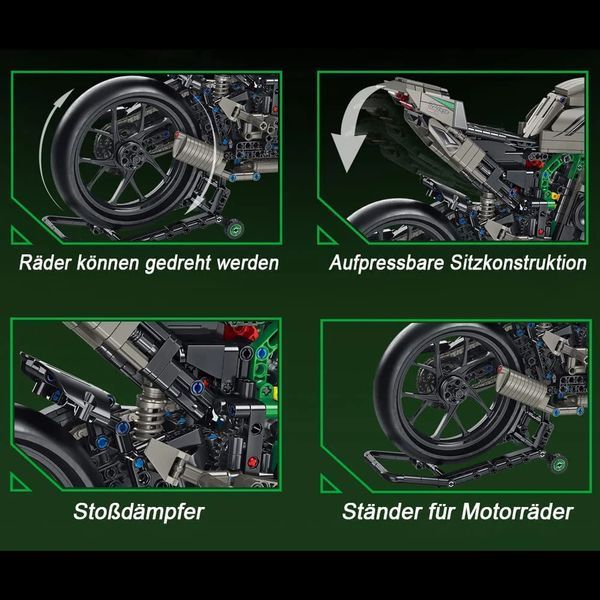 Конструктор мотоцикл Kawasaki H2R 1968 деталей Tech MOC набір 1:5, модель з підсвічуванням, подарунок для дітей та дорослих. G72103 фото
