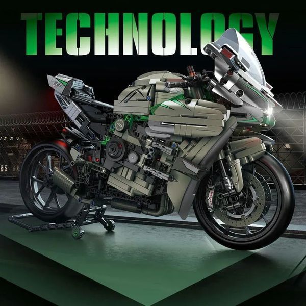 Конструктор мотоцикл Kawasaki H2R 1968 деталей Tech MOC набір 1:5, модель з підсвічуванням, подарунок для дітей та дорослих. G72103 фото
