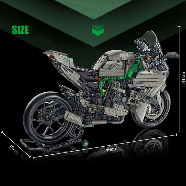 Конструктор мотоцикл Kawasaki H2R 1968 деталей Tech MOC набір 1:5, модель з підсвічуванням, подарунок для дітей та дорослих. G72103 фото