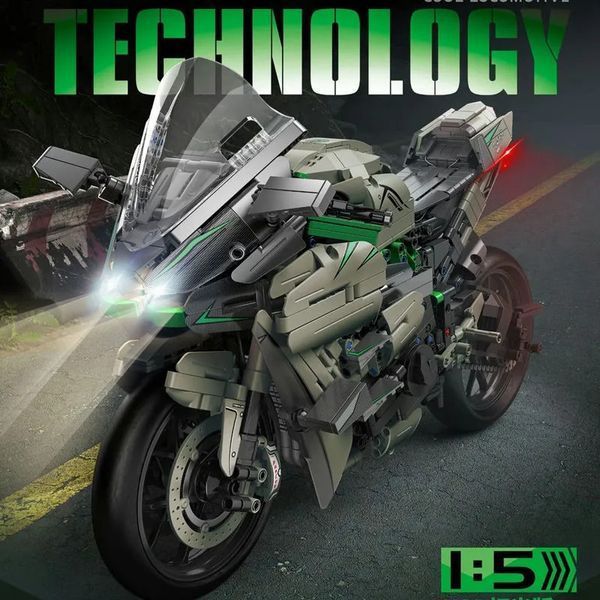 Конструктор мотоцикл Kawasaki H2R 1968 деталей Tech MOC набір 1:5, модель з підсвічуванням, подарунок для дітей та дорослих. G72103 фото