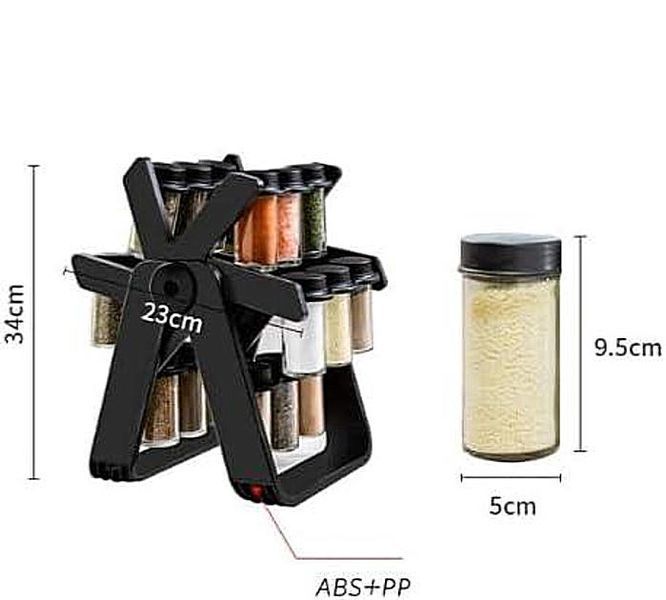 Органайзер карусель для спецій Spice Rack на підставці 360 із 18 скляними баночками ємністю 100 мл. Чорний 330361 фото