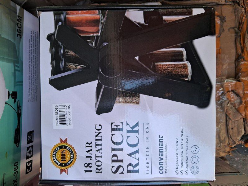 Органайзер карусель для спецій Spice Rack на підставці 360 із 18 скляними баночками ємністю 100 мл. Чорний 330361 фото